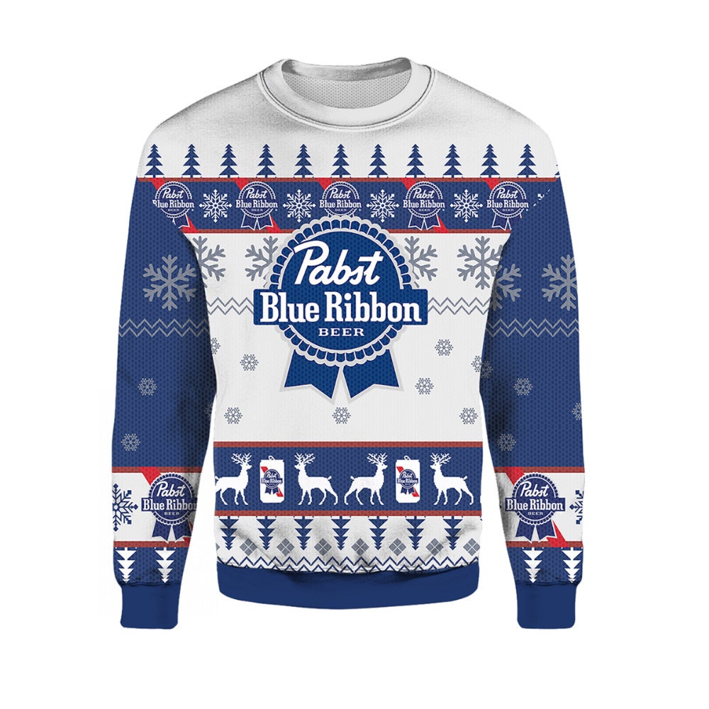 Pabst Blue Ribbon Beer Lovers Ugly Christmas Sweater