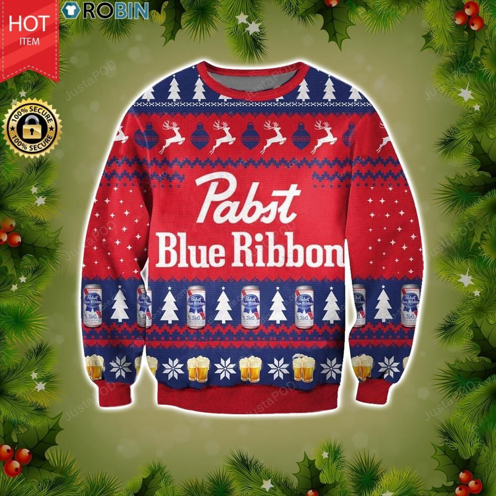 Pabst Blue Ribbon Beer Ugly Christmas Sweater, Perfect Holiday Gift