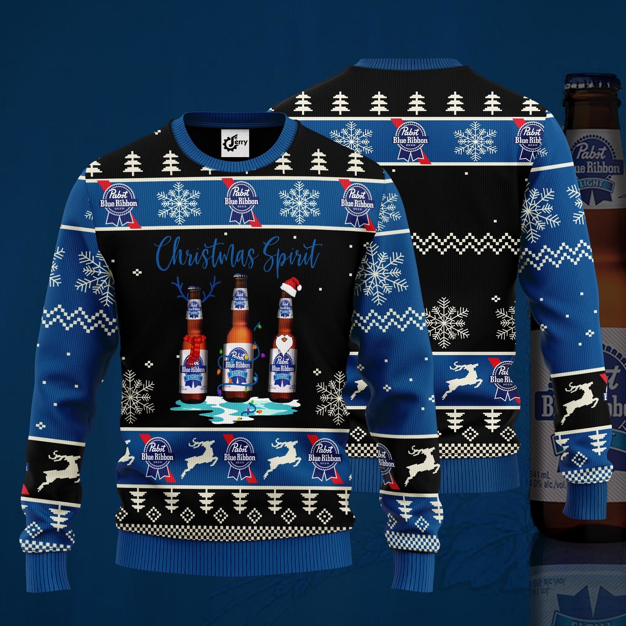 Pabst Blue Ribbon Christmas Spirit Ugly Christmas Sweater