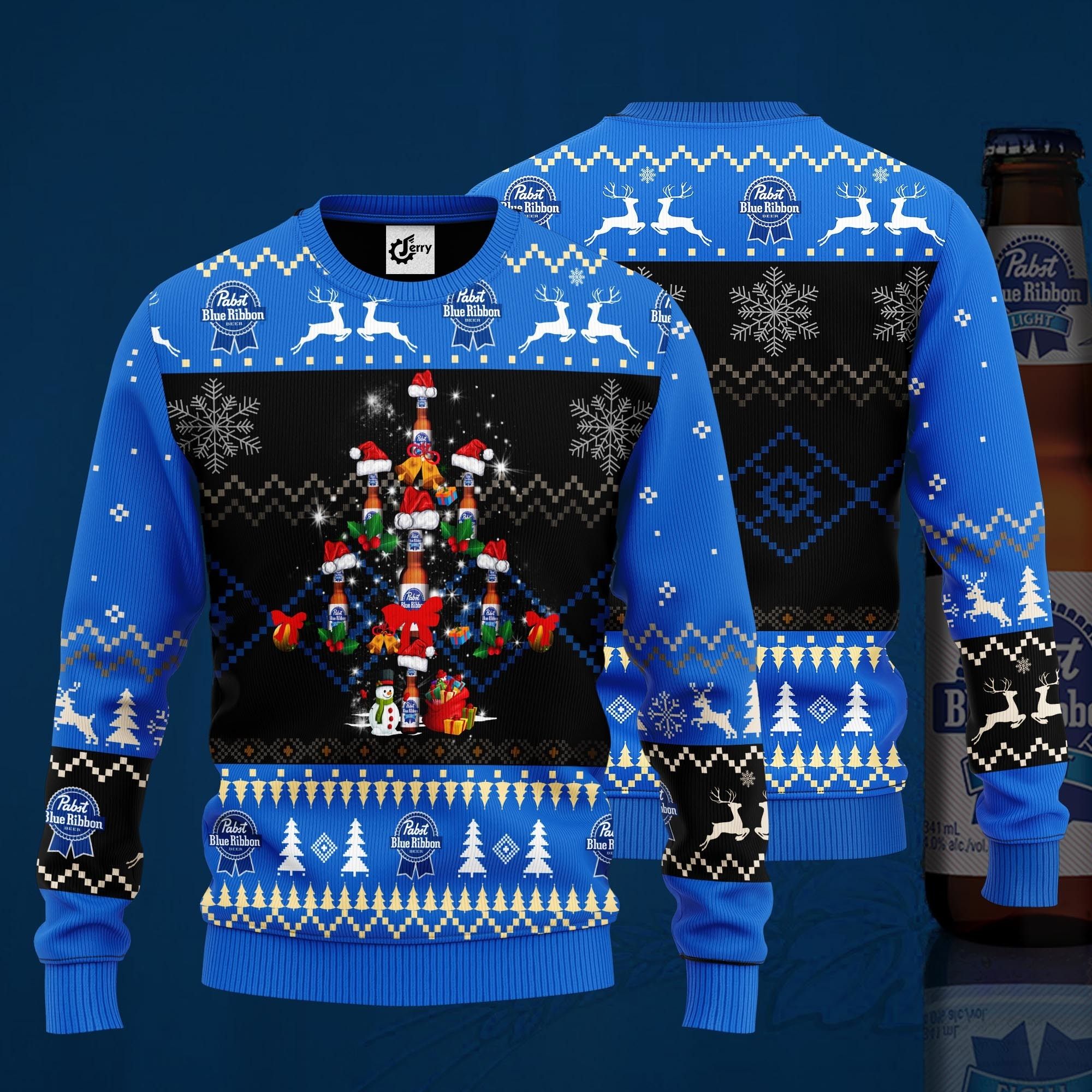 Pabst Blue Ribbon Christmas Tree Ugly Christmas Sweater