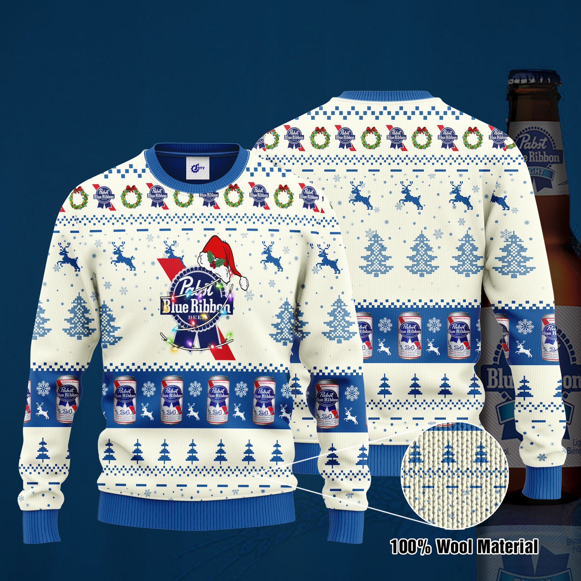 Pabst Blue Ribbon Santa Hat Christmas Ugly Christmas Sweater, Hoodie, Zip Hoodie, Bomber Jacket