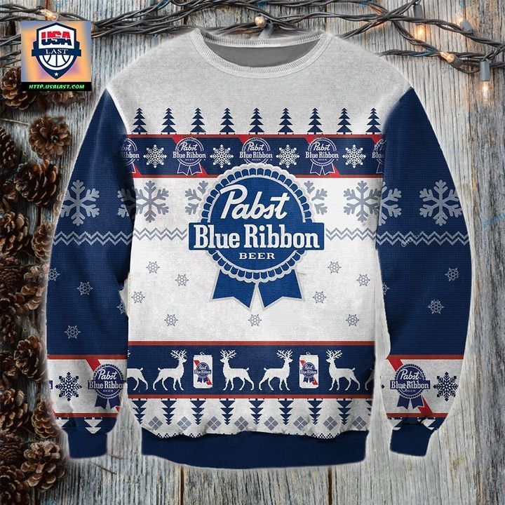 Pabst Blue Ribbon White Ugly Christmas Sweater