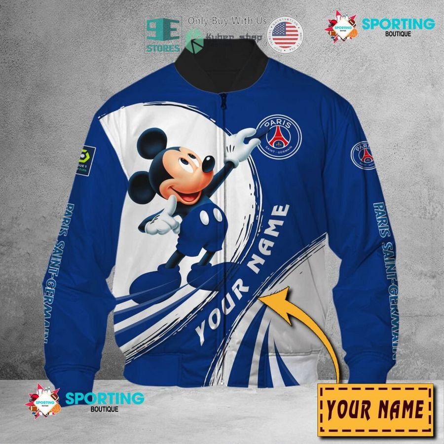 Paris Saint-Germain FC Personalized Mickey Mouse Blue Bomber Jacket | Streetwear Jacket for Men & Women | Fan Gift