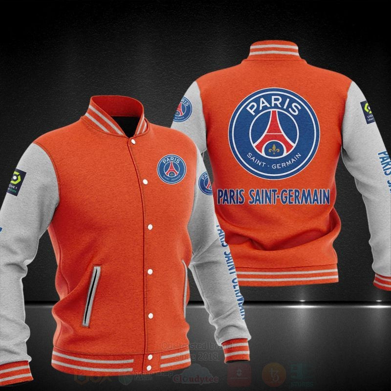 Paris Saint-Germain Orange Grey Varsity Baseball Jacket for Men & Women | Soccer Team Fan Gift
