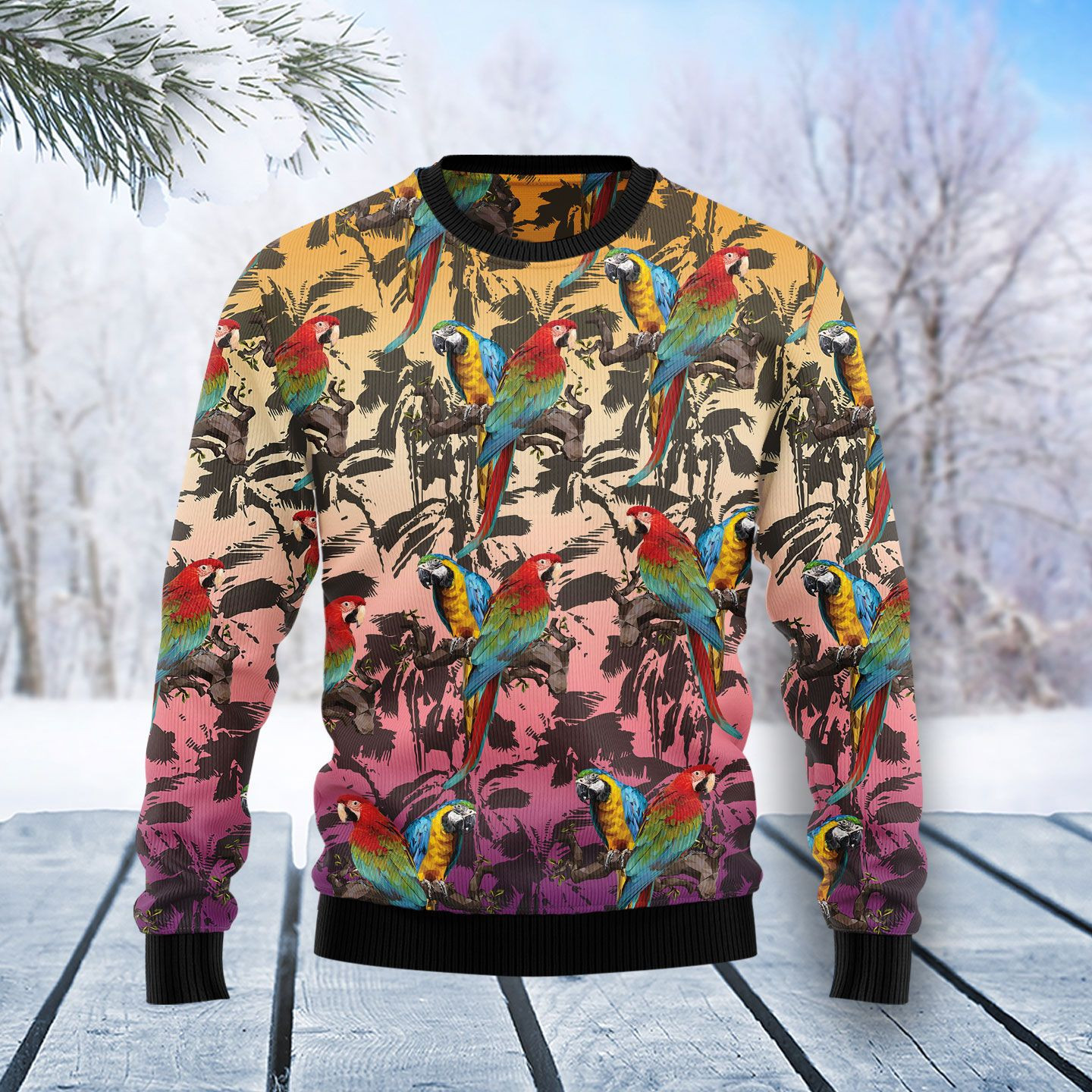 Parrot Palm Forest Ugly Christmas Sweater, Perfect Holiday Gift
