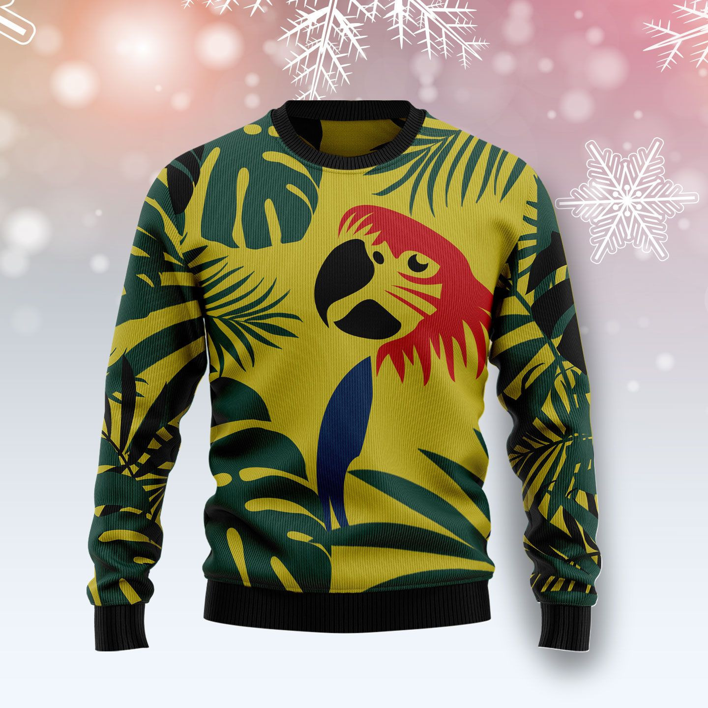 Parrot Tropical Leaf Ugly Christmas Sweater, Perfect Holiday Gift