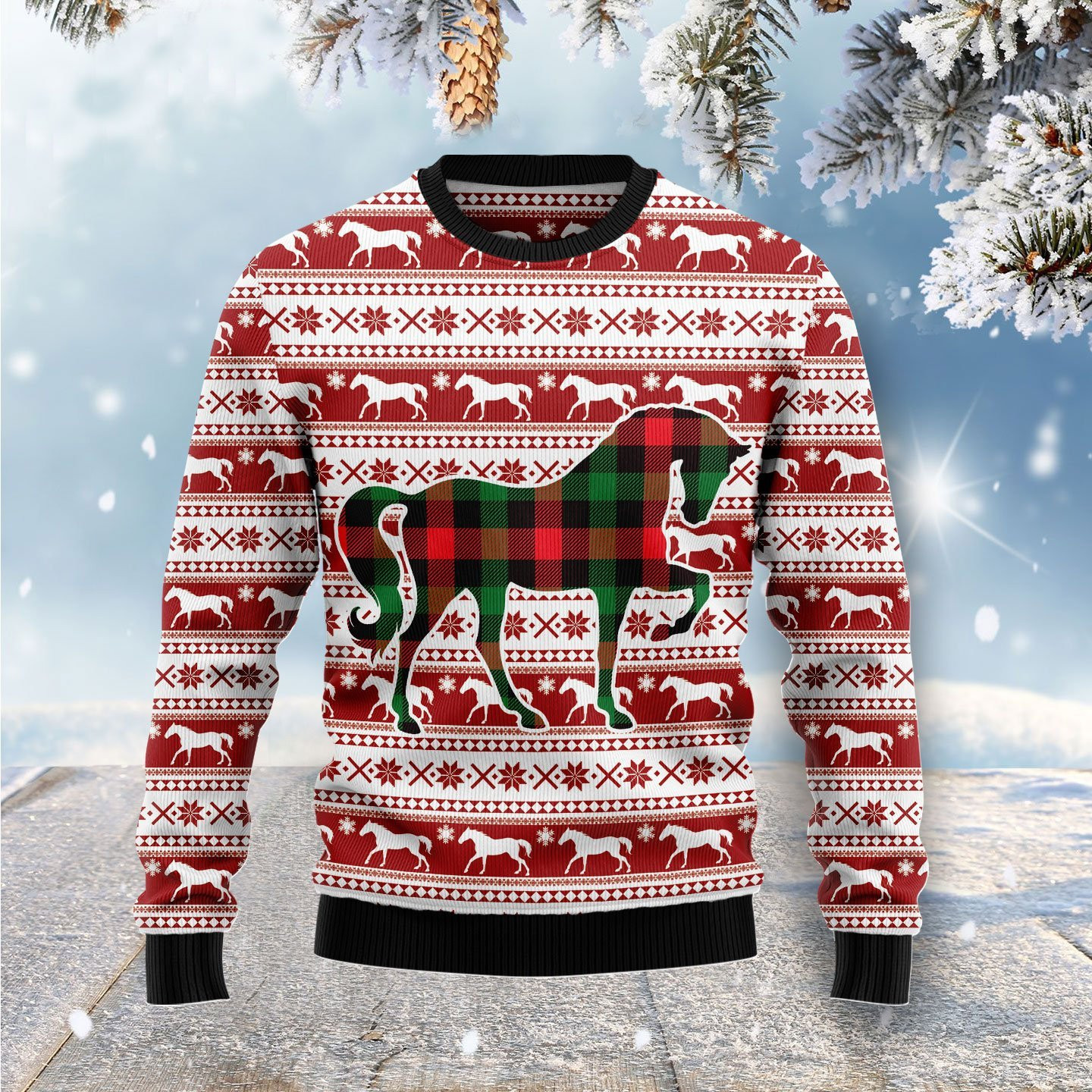 Pattern Horse Ugly Christmas Sweater, Perfect Holiday Gift