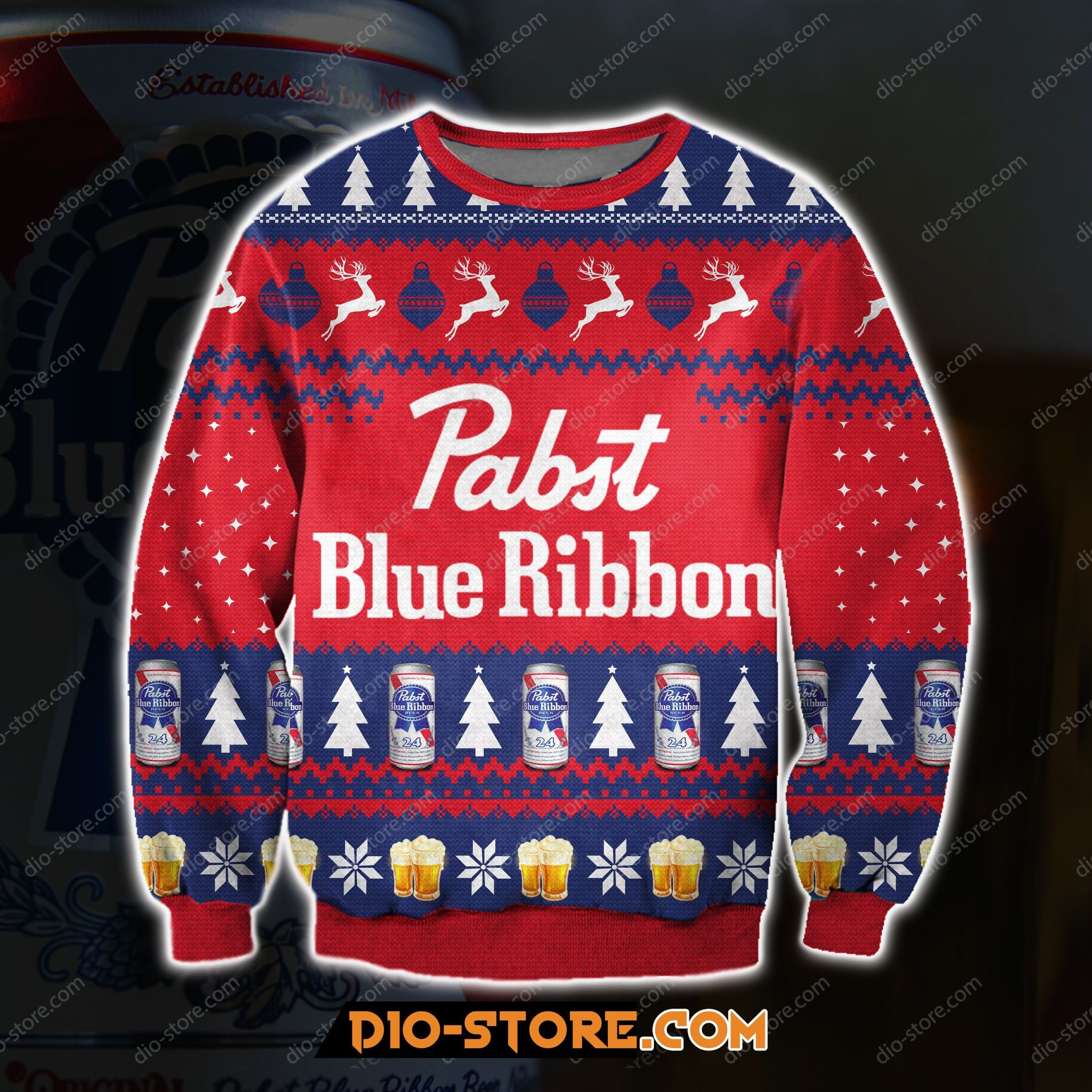 Pattern Pabst Blue Ribbon Beer Ugly Christmas Sweater,