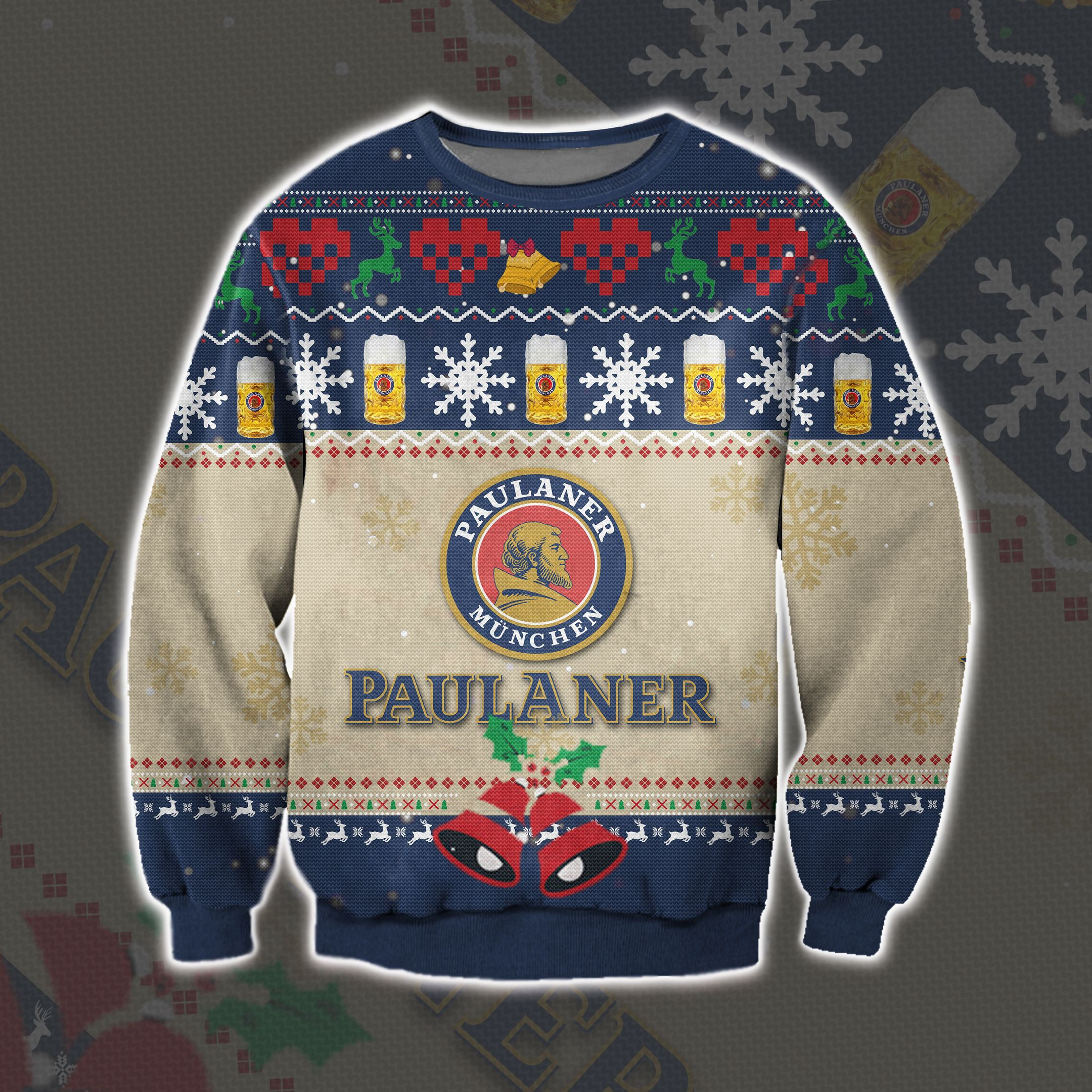 Paulaner Munchen Beer Knitting Pattern 3D Print Ugly Christmas Sweater