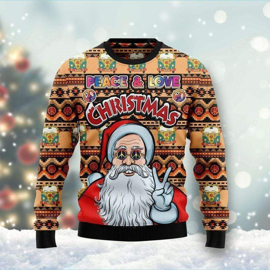 Peace And Love Christmas Santa Claus Ugly Christmas Sweater, Perfect Holiday Gift