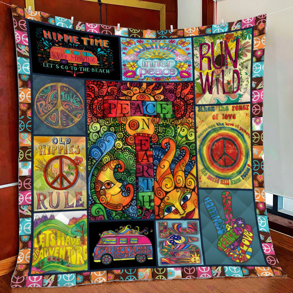 Peace On Earth - Hippie Fleece Blanket Quilt Blanket For Bed