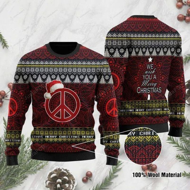 Peace Symbol We Wish You A Merry Christmas Ugly Christmas Sweater, Perfect Holiday Gift
