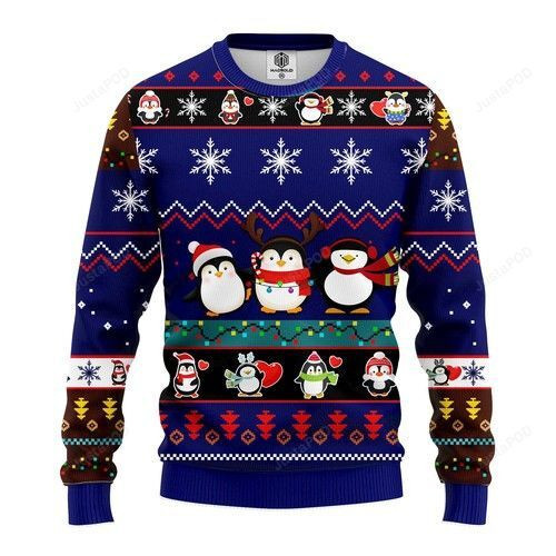 Penguins Cute Noel Mc Christmas Blue Ugly Christmas Sweater,