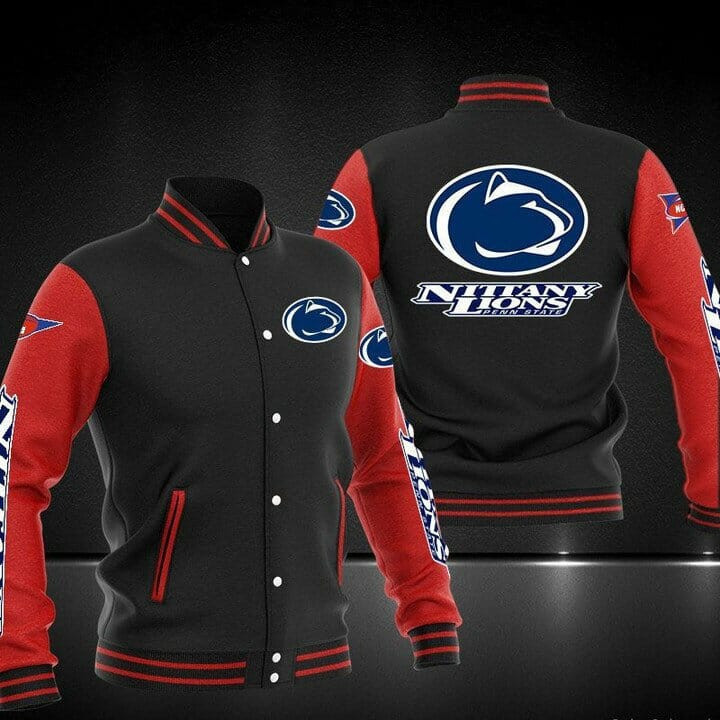 Penn State Nittany Lions Black Red Varsity Baseball Jacket for Men & Women | NCAA Team Fan Gift