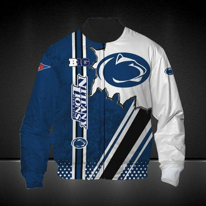 Penn State Nittany Lions Blue White Bomber Jacket | NCAA College Team Jacket for Men & Women | Sports Fan Gift