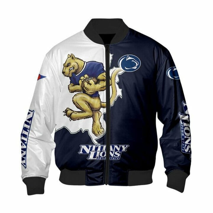 Penn State Nittany Lions Blue White Mascot Bomber Jacket | NCAA College Team Jacket for Men & Women | Sports Fan Gift
