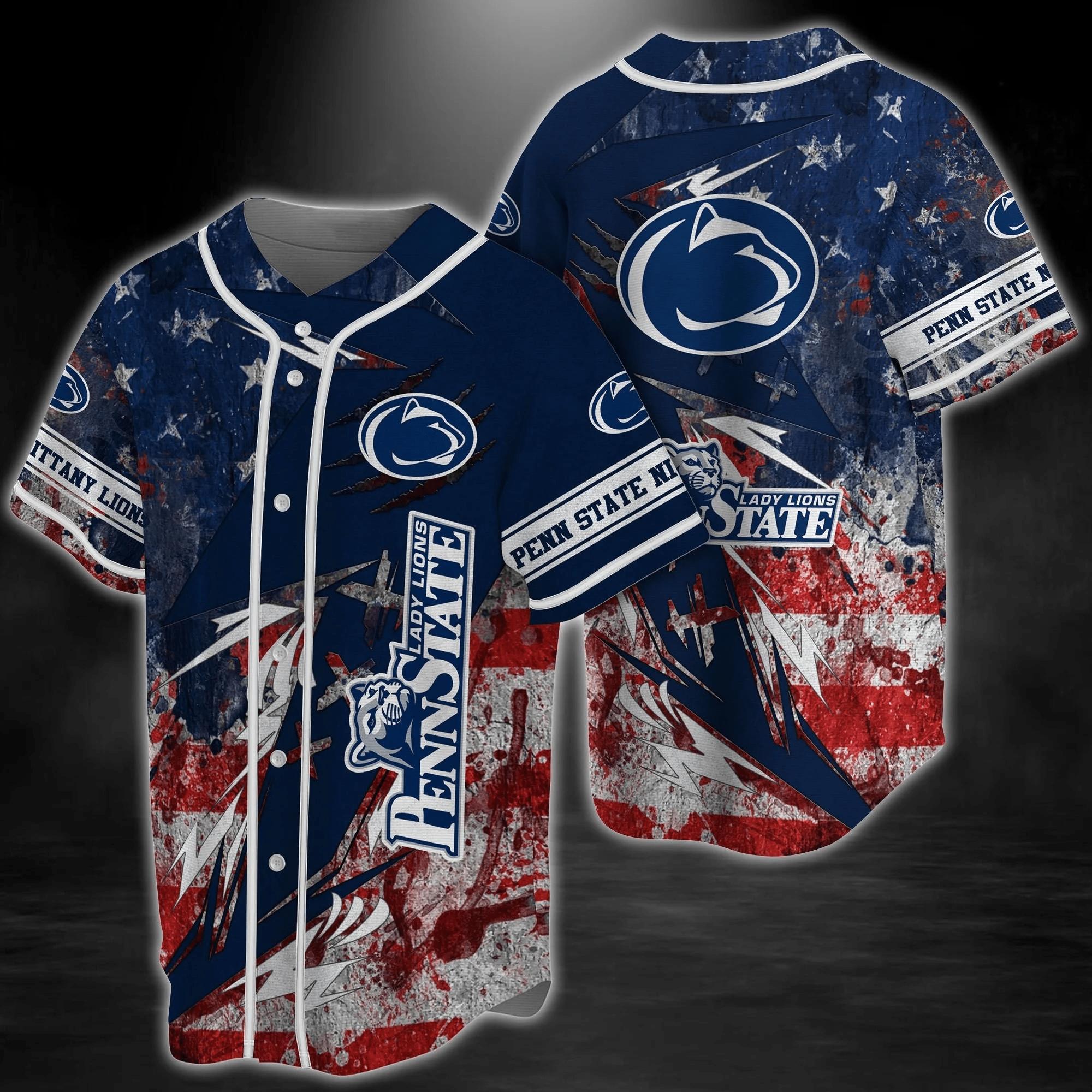 Penn State Nittany Lions Ncaa Baseball Jersey Shirt Us Flag