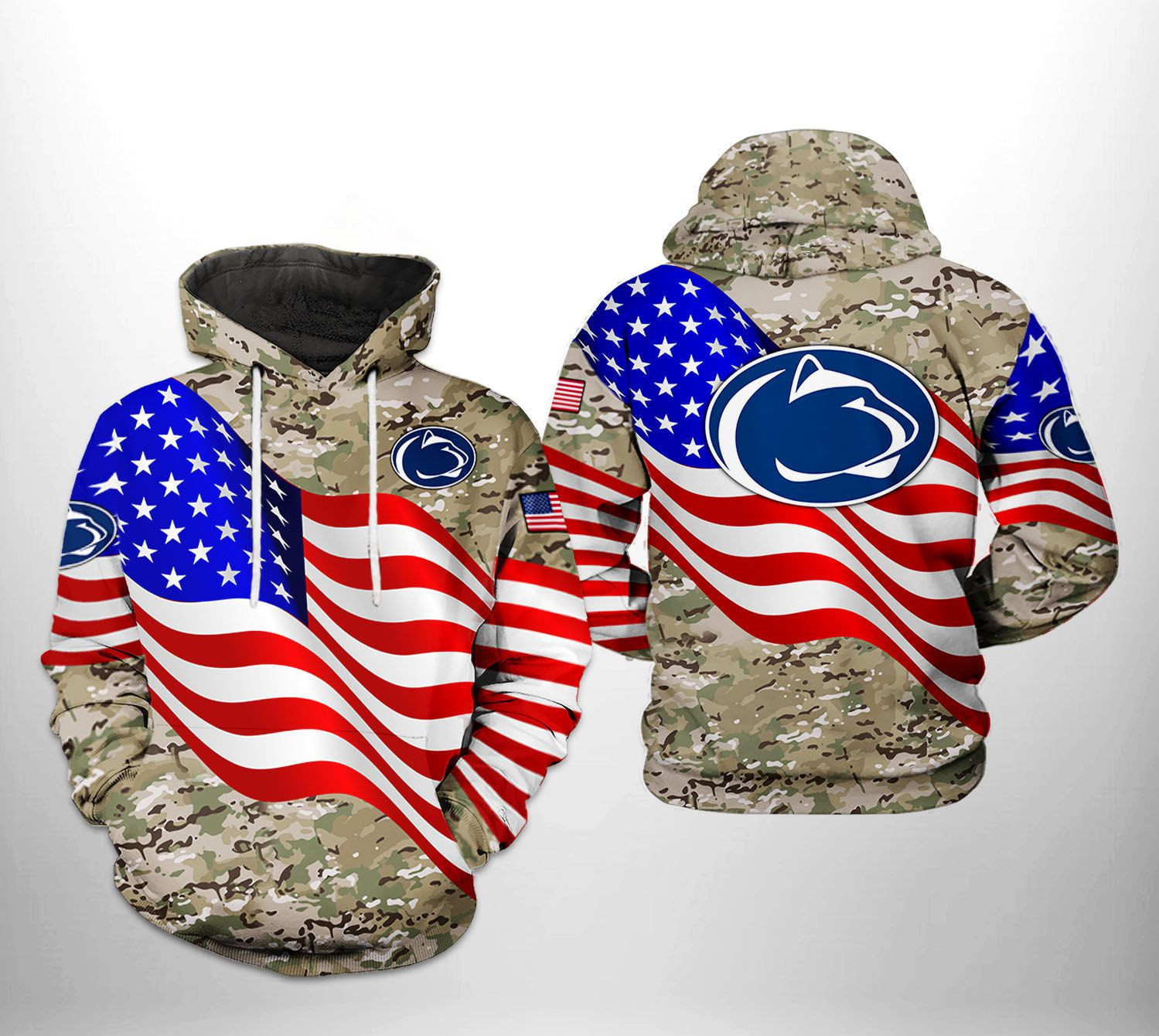Penn State Nittany Lions NCAA US Flag Camo Veteran 3D All Over Print Hoodie & Zip Hoodie