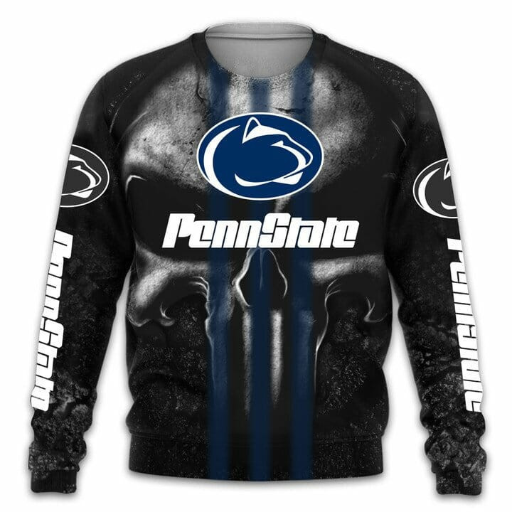 Penn State Nittany Lions Punisher Skull Black Bomber Jacket | NCAA College Team Jacket for Men & Women | Sports Fan Gift