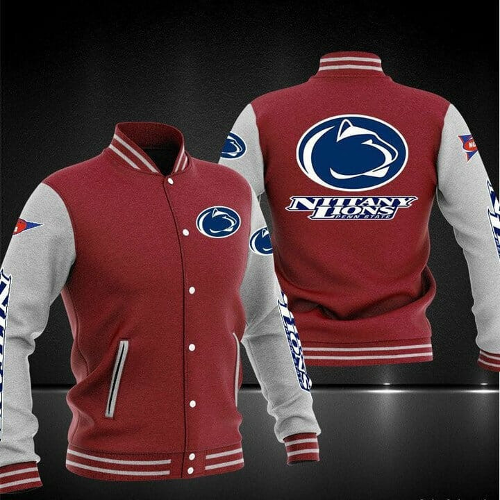 Penn State Nittany Lions Red Grey Varsity Baseball Jacket for Men & Women | NCAA Team Fan Gift