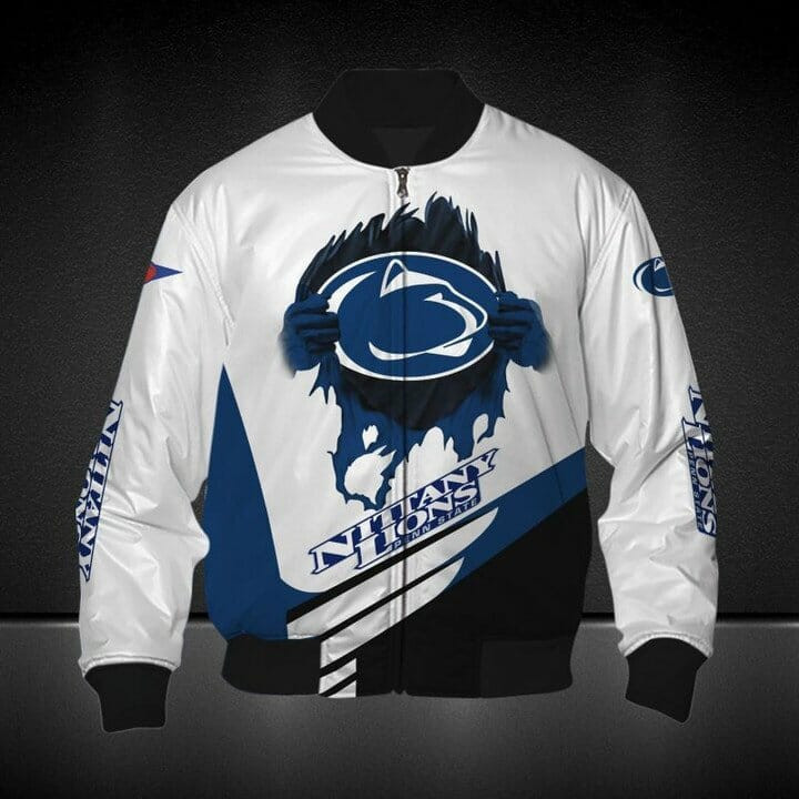 Penn State Nittany Lions White Blue Bomber Jacket | NCAA College Team Jacket for Men & Women | Sports Fan Gift
