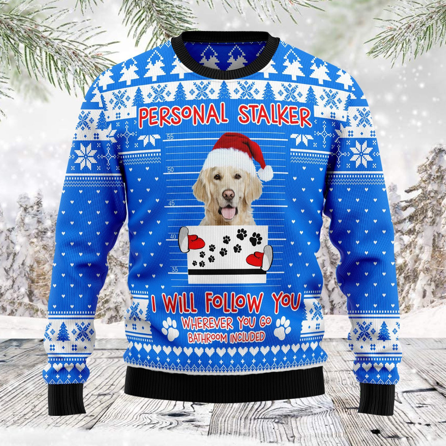 Personal Stalker Golden Retriever Ugly Christmas Sweater, Perfect Holiday Gift