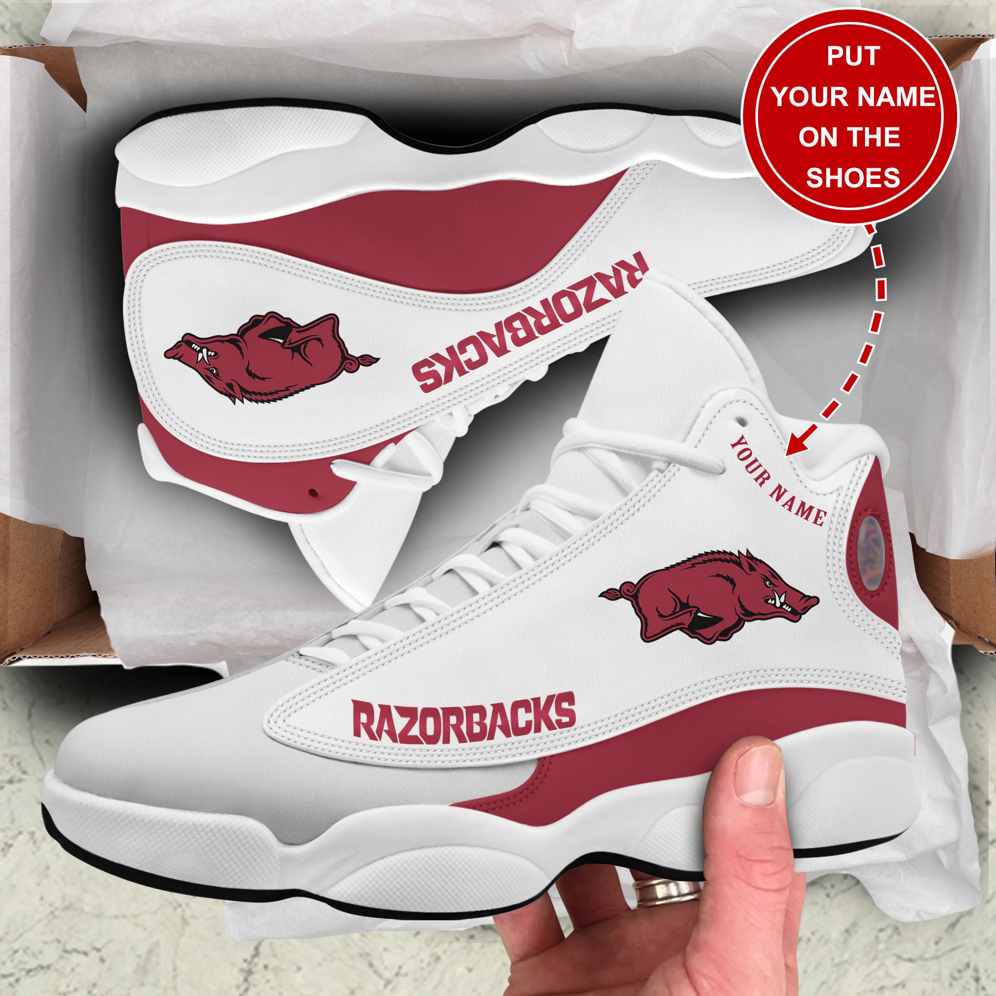 Personalized Arkansas Razorbacks JD13 Sneakers Shoes for Men & Women | Custom Fan Gift