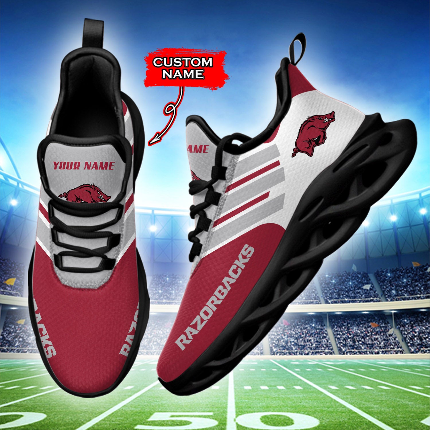 Personalized Arkansas Razorbacks NCAA Max Soul Shoes Sneakers for Men And Women – NCAA Fan Shoes, Team Sneakers - Image 3