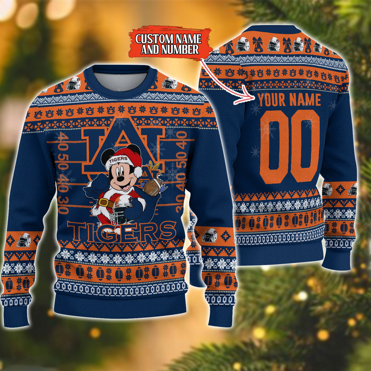 Personalized Auburn Tigers Mickey Ugly Christmas Sweater,