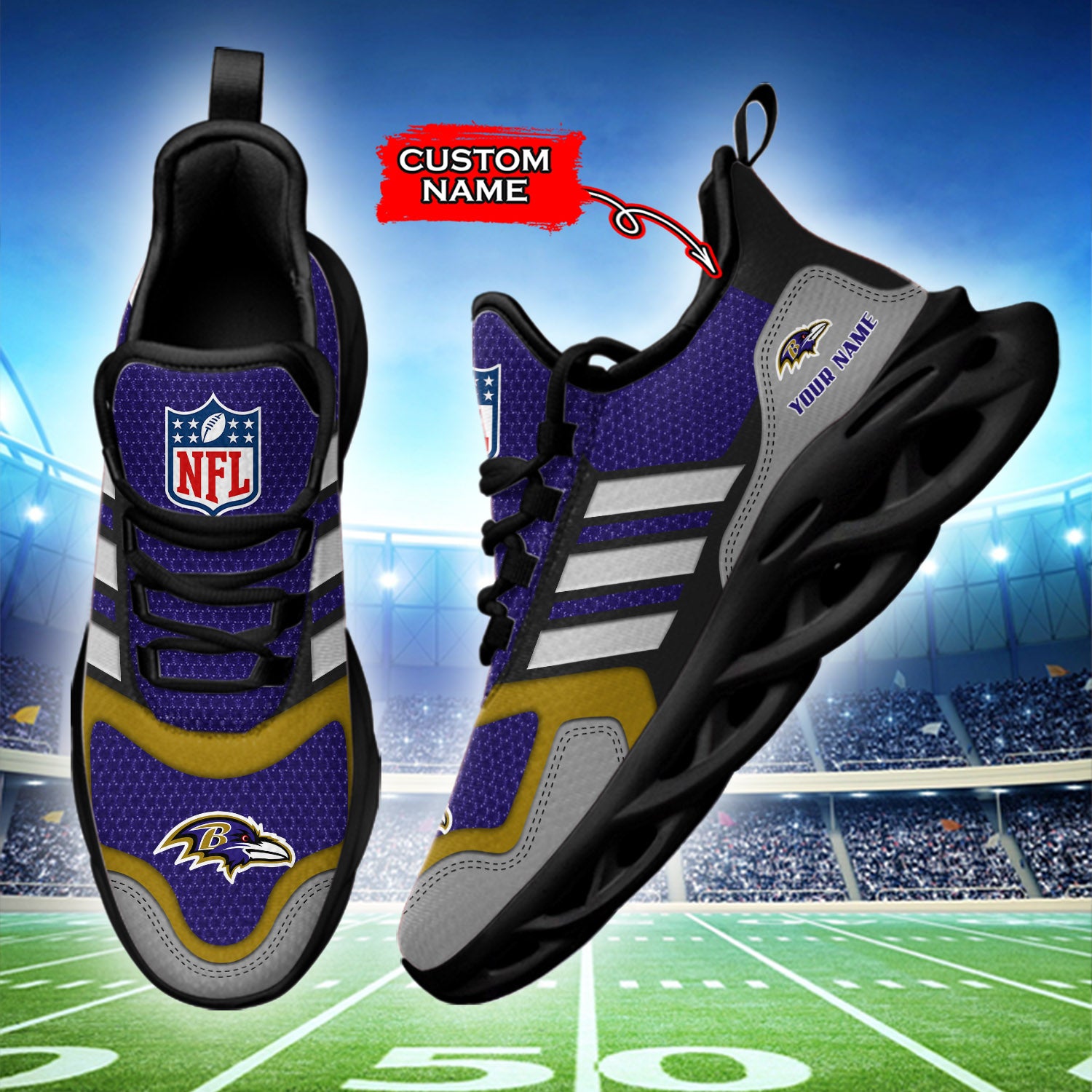 Personalized Baltimore Ravens NFL Max Soul Shoes Sneakers for Men And Women – NFL Football Fan Shoes, Team Sneakers - Image 3