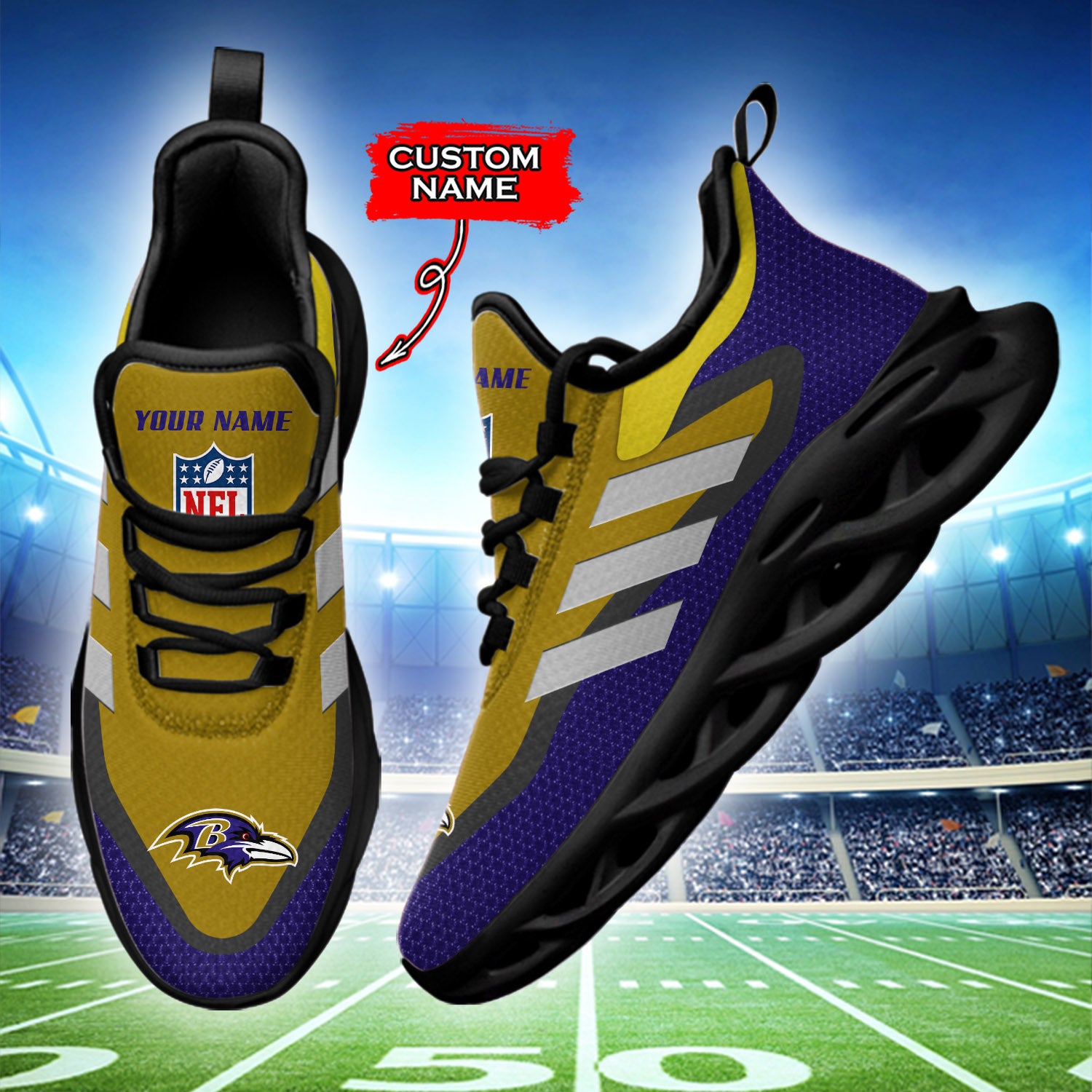 Personalized Baltimore Ravens NFL Max Soul Shoes Sneakers for Men And Women – NFL Football Fan Shoes, Team Sneakers - Image 3
