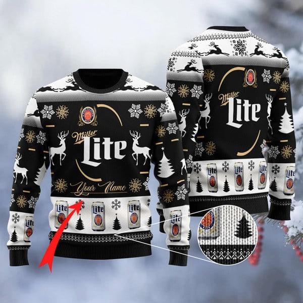 Personalized Black Miller Lite Ugly Christmas Sweater