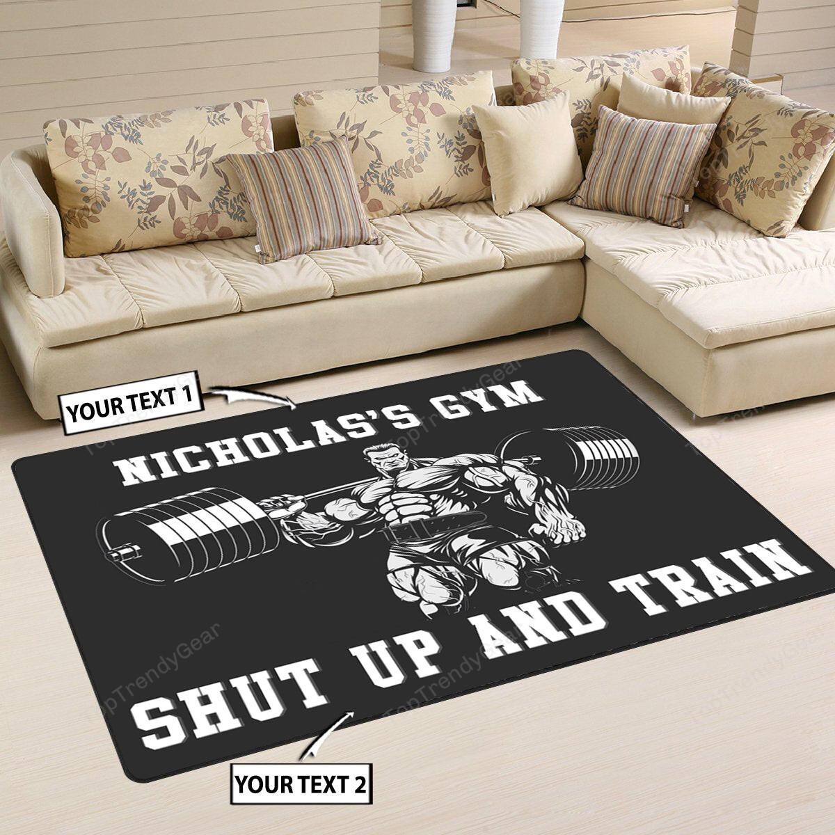 Personalized Bodybuilding Home Gym Decor Muscle Man Rectangle Area Rug – Full Print Carpet For Living Room & Bedroom Home Decor