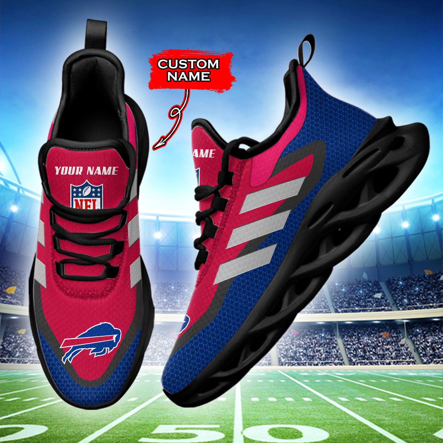 Personalized Buffalo Bills NFL Max Soul Shoes Sneakers for Men And Women – NFL Football Fan Shoes, Team Sneakers - Image 3