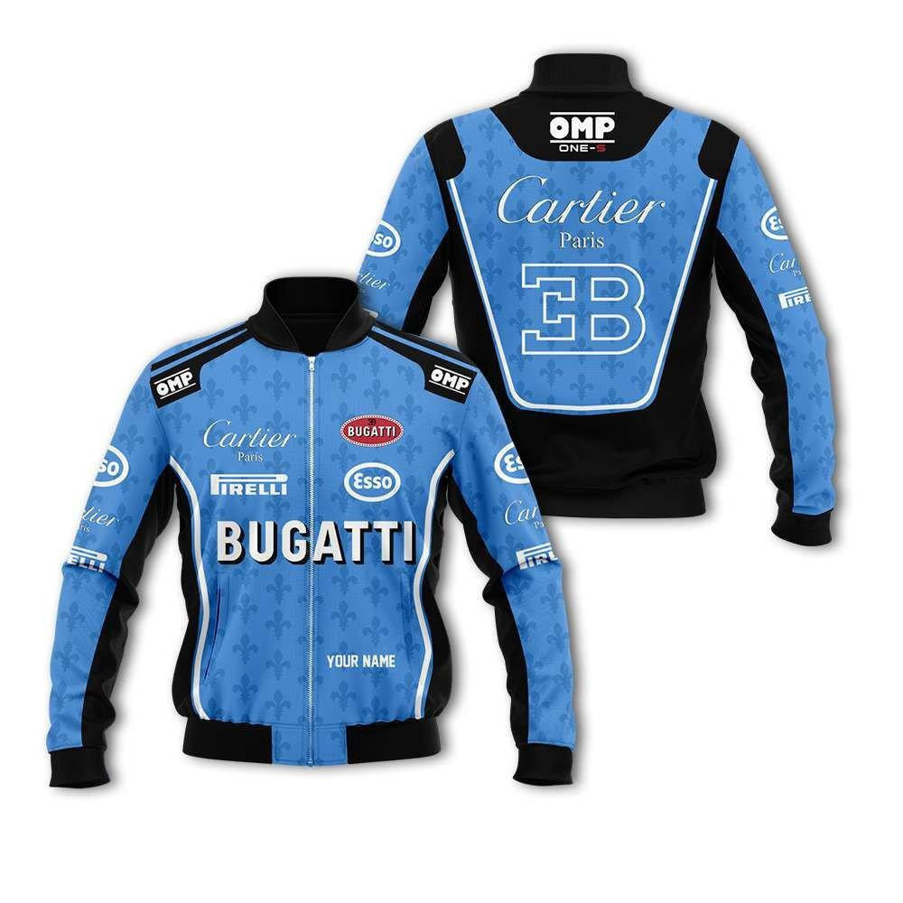 Personalized Bugatti Racing Cartier Paris Bomber Jacket | Motorsport Racing Jacket for Men & Women | Racing Fan Gift