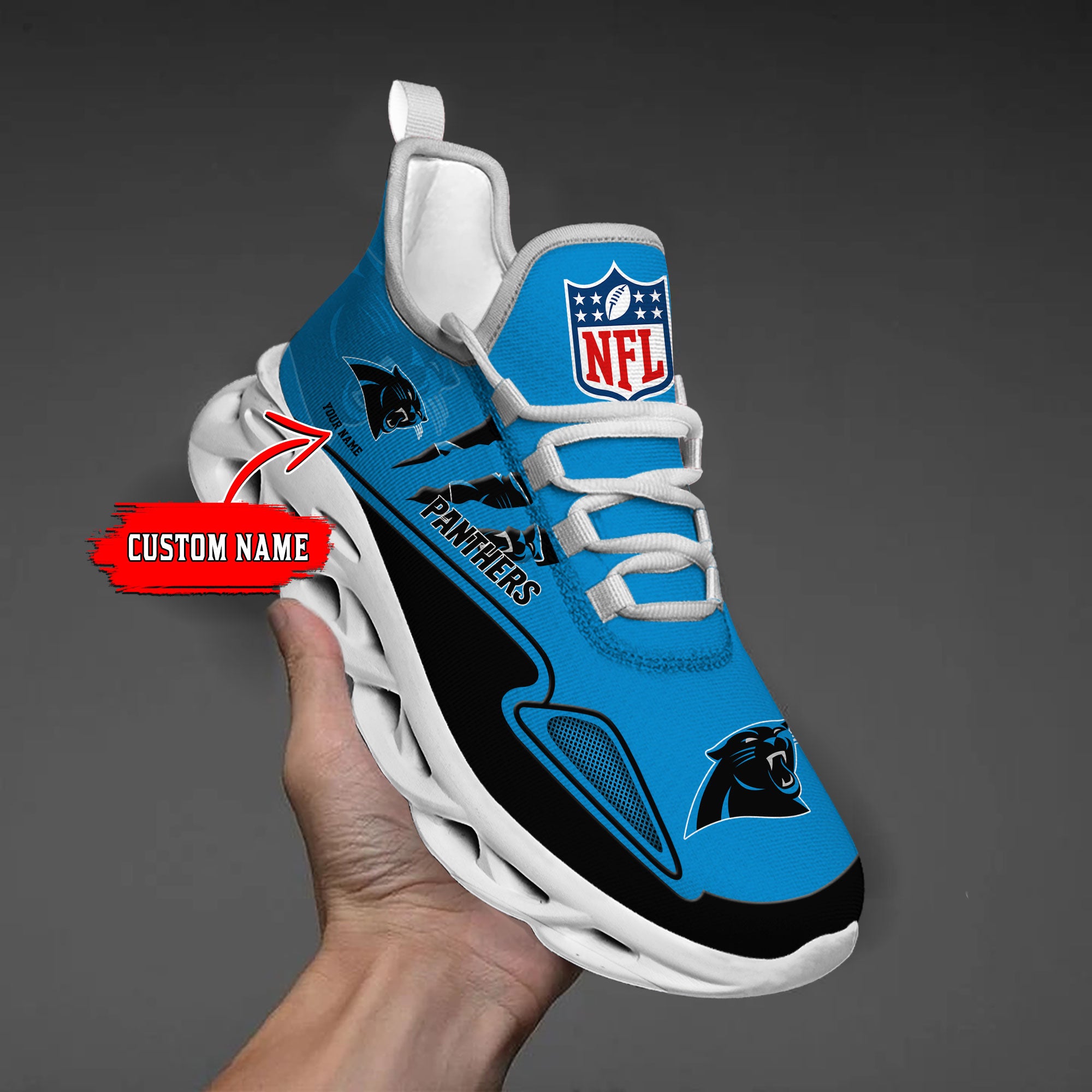 Personalized Carolina Panthers Max Soul Shoes Sneakers for Men And Women – NFL Football Fan Shoes, Team Sneakers