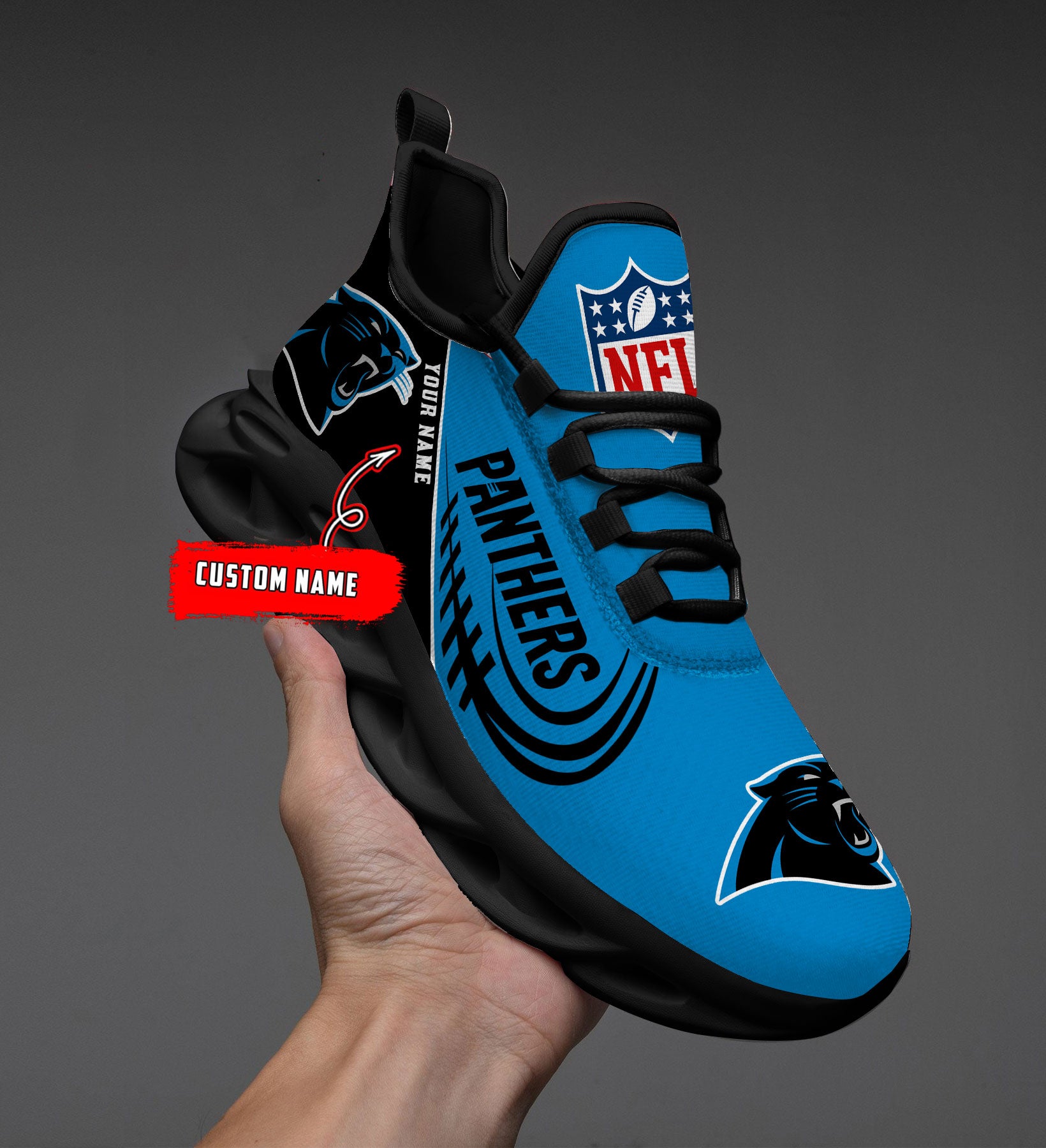 Personalized Carolina Panthers NFL Max Soul Shoes Sneakers for Men And Women – NFL Football Fan Shoes, Team Sneakers