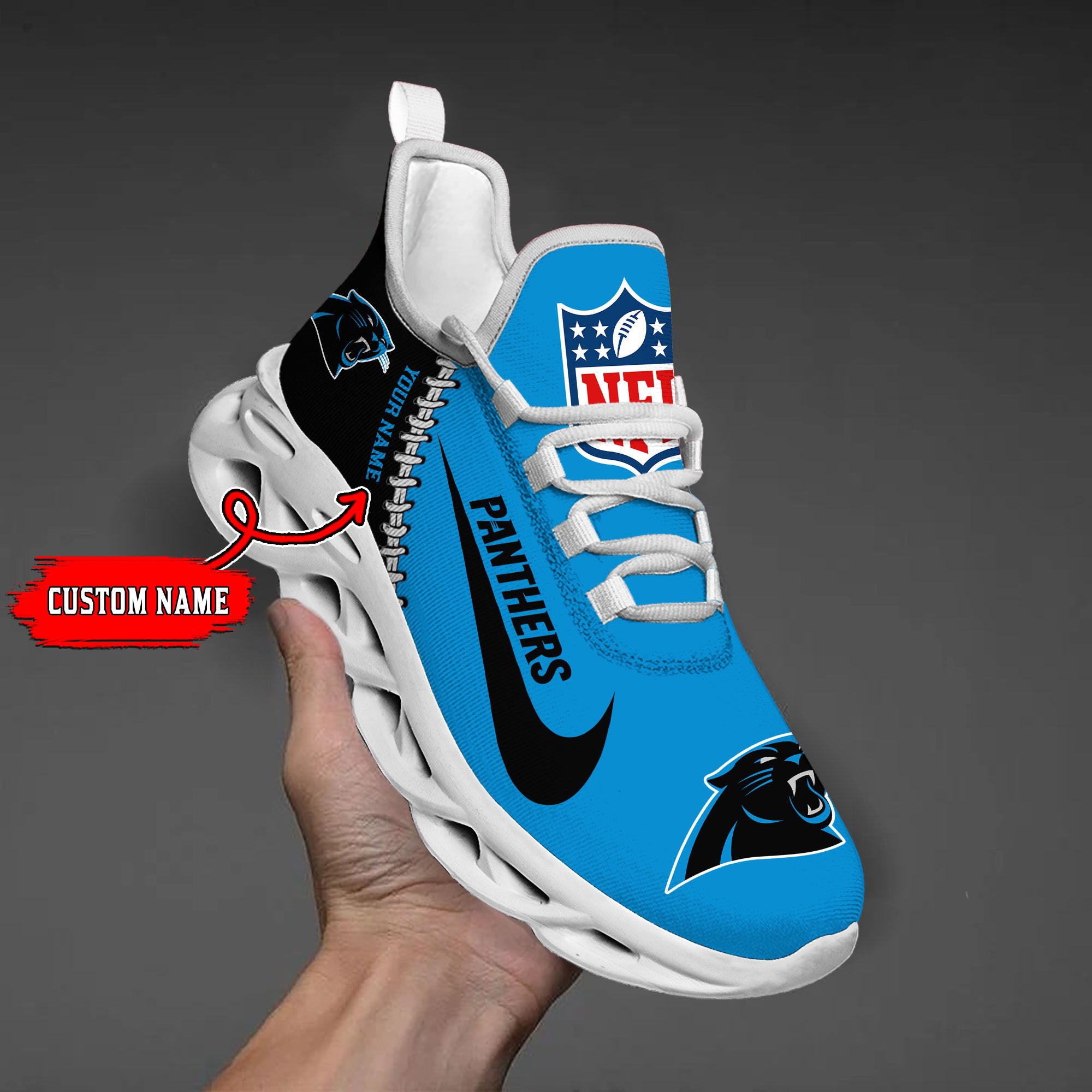 Personalized Carolina Panthers NFL Max Soul Shoes Sneakers for Men And Women – NFL Football Fan Shoes, Team Sneakers
