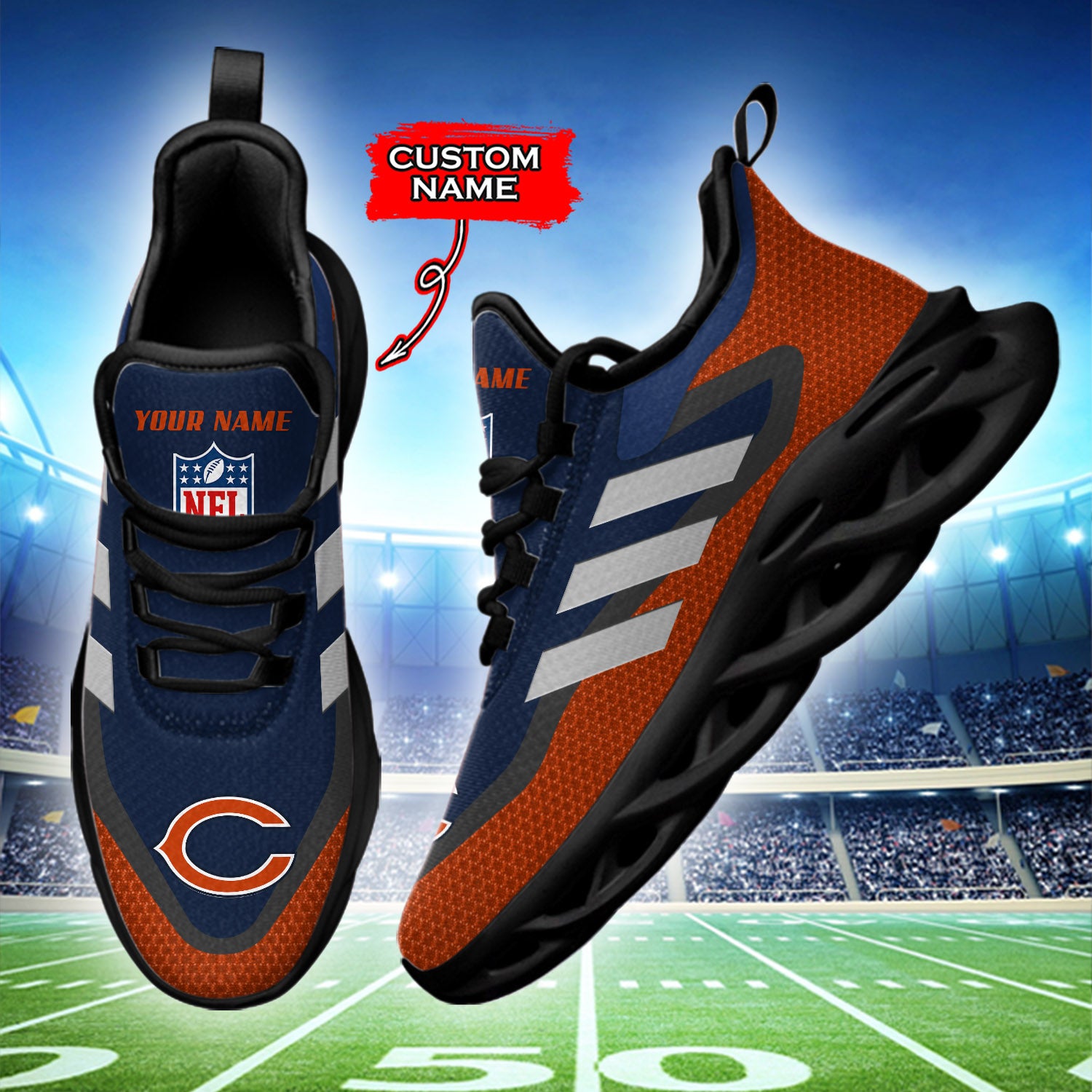 Personalized Chicago Bears NFL Max Soul Shoes Sneakers for Men And Women – NFL Football Fan Shoes, Team Sneakers - Image 3