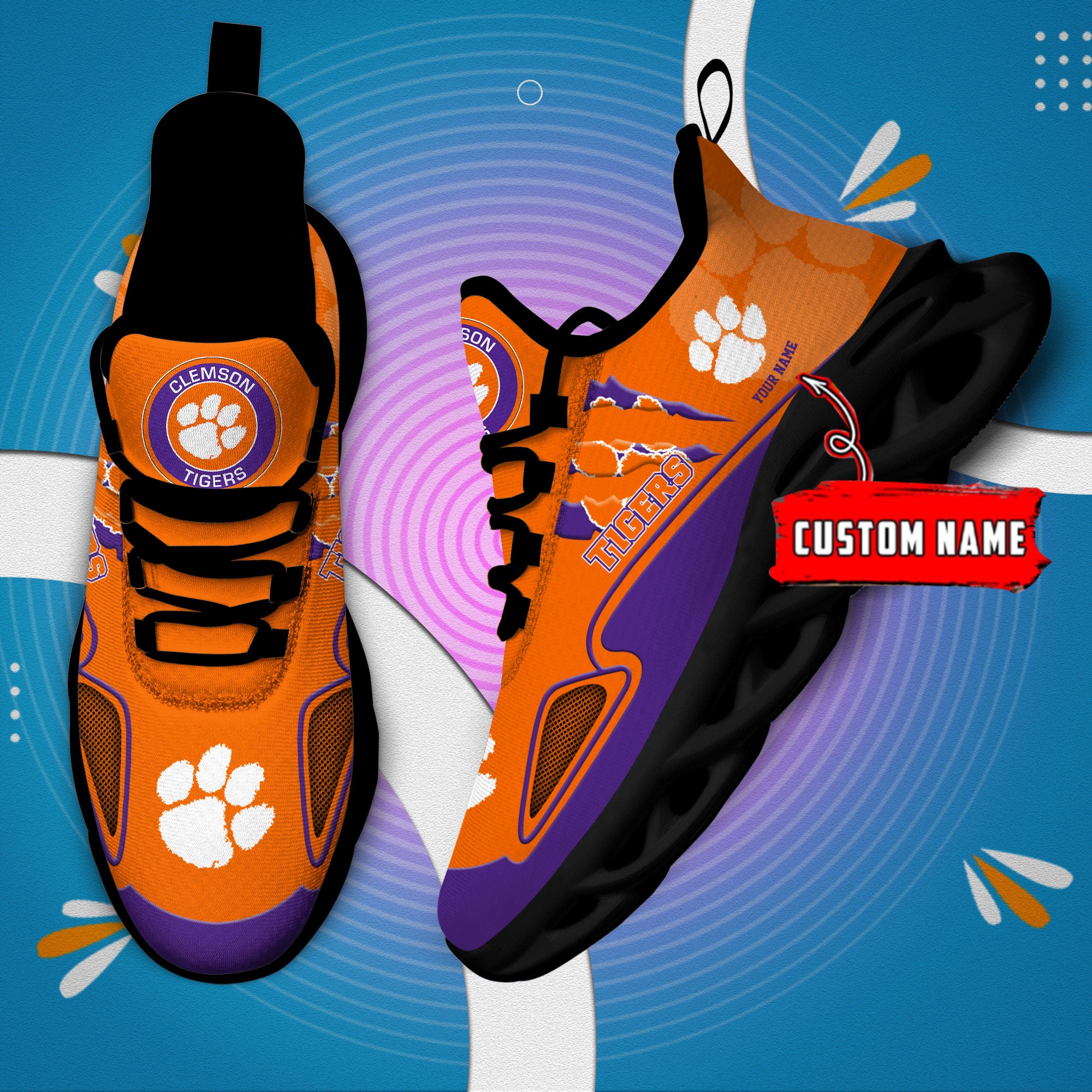 Personalized Clemson Tigers Max Soul Shoes Sneakers for Men And Women – MLB Baseball Fan Shoes, Team Sneakers - Image 3