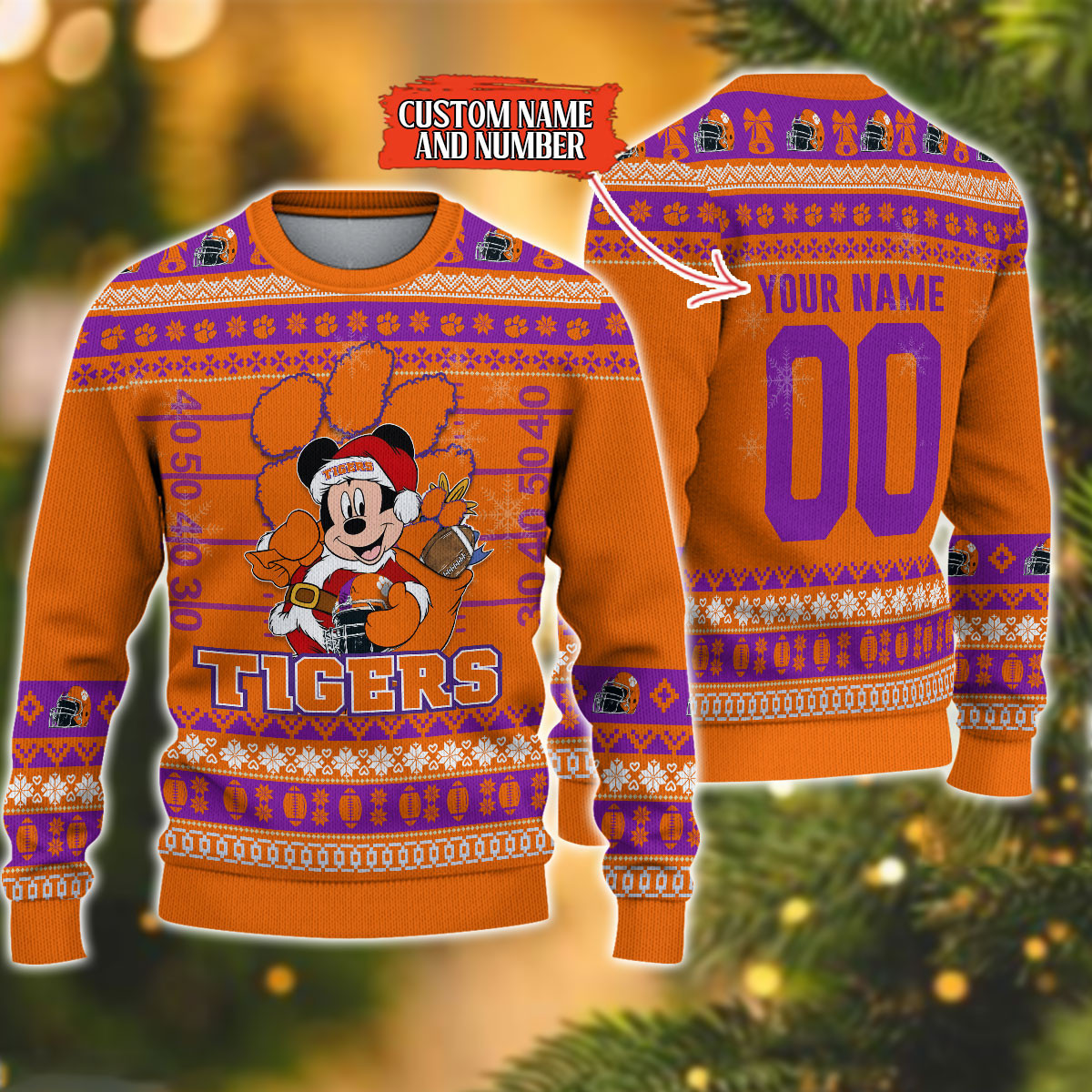 Personalized Clemson Tigers Mickey Ugly Christmas Sweater,
