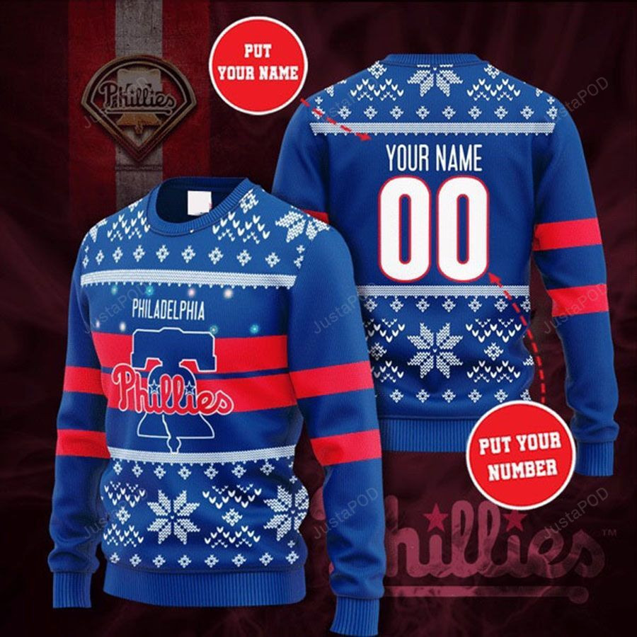 Personalized Custom Name And Number Philadelphia Phillies Ugly Christmas Sweater,