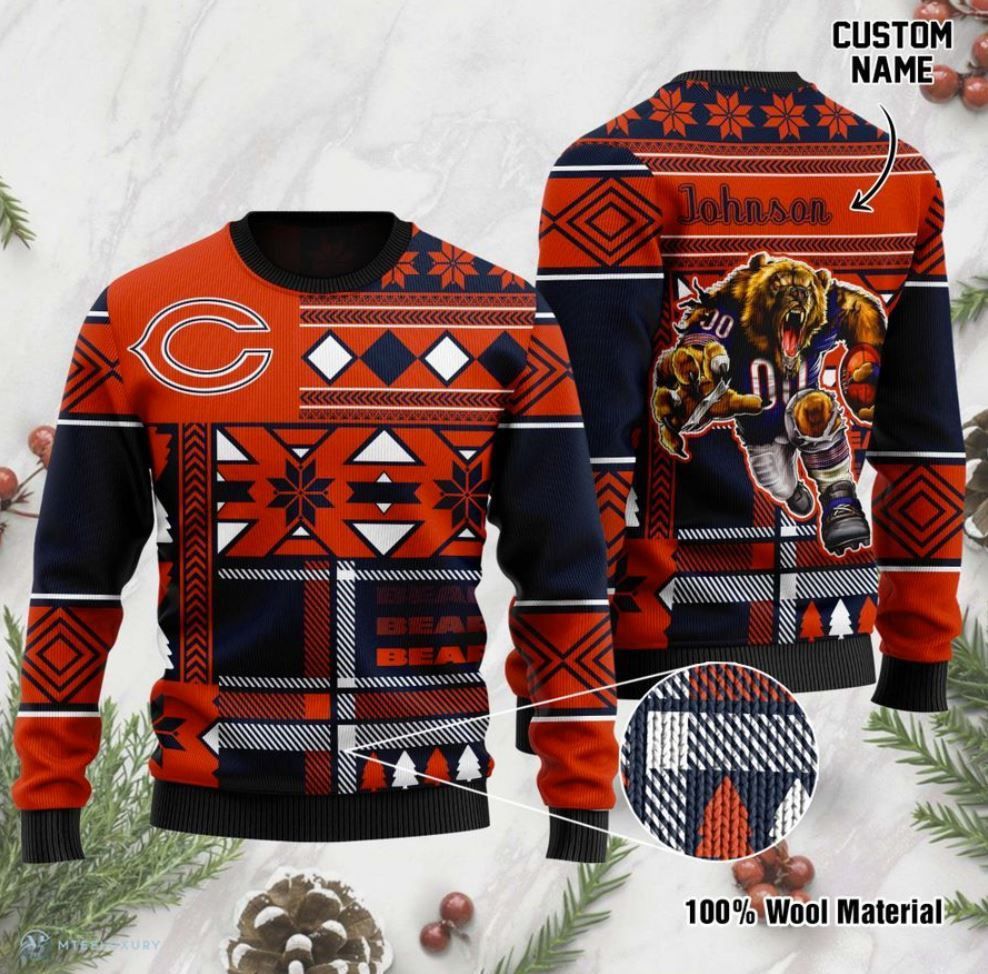 Personalized Custom Name Chicago Bears For Fans Ugly Christmas Sweater, Perfect Holiday Gift