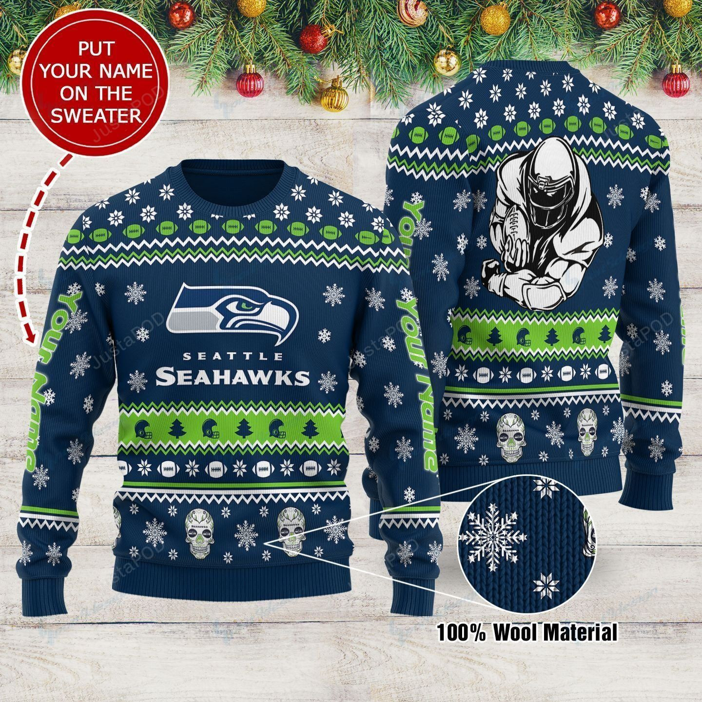 Personalized Custom Name Seattle Seahawks Ugly Christmas Sweater, Perfect Holiday Gift
