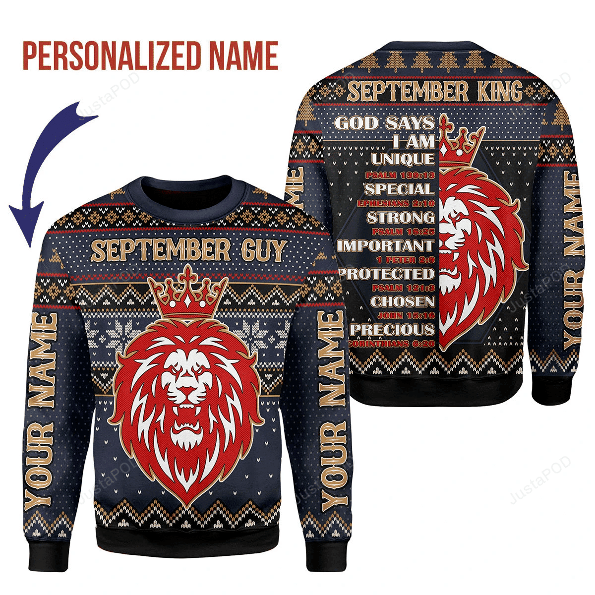 Personalized Custom Name September Guy God Says I Am Unique Ugly Christmas Sweater, Perfect Holiday Gift