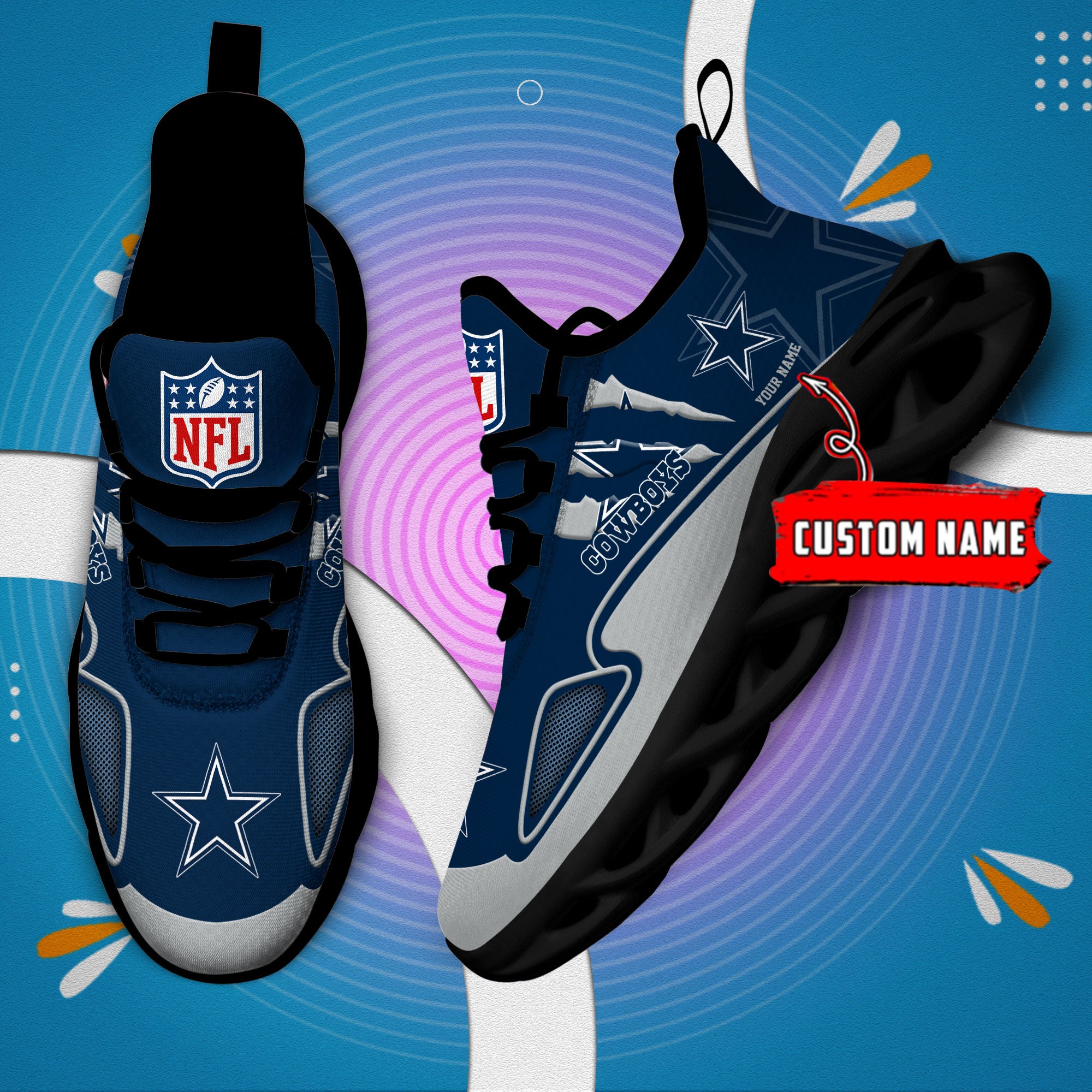 Personalized Dallas Cowboys Max Soul Shoes Sneakers for Men And Women – NFL Football Fan Shoes, Team Sneakers - Image 3