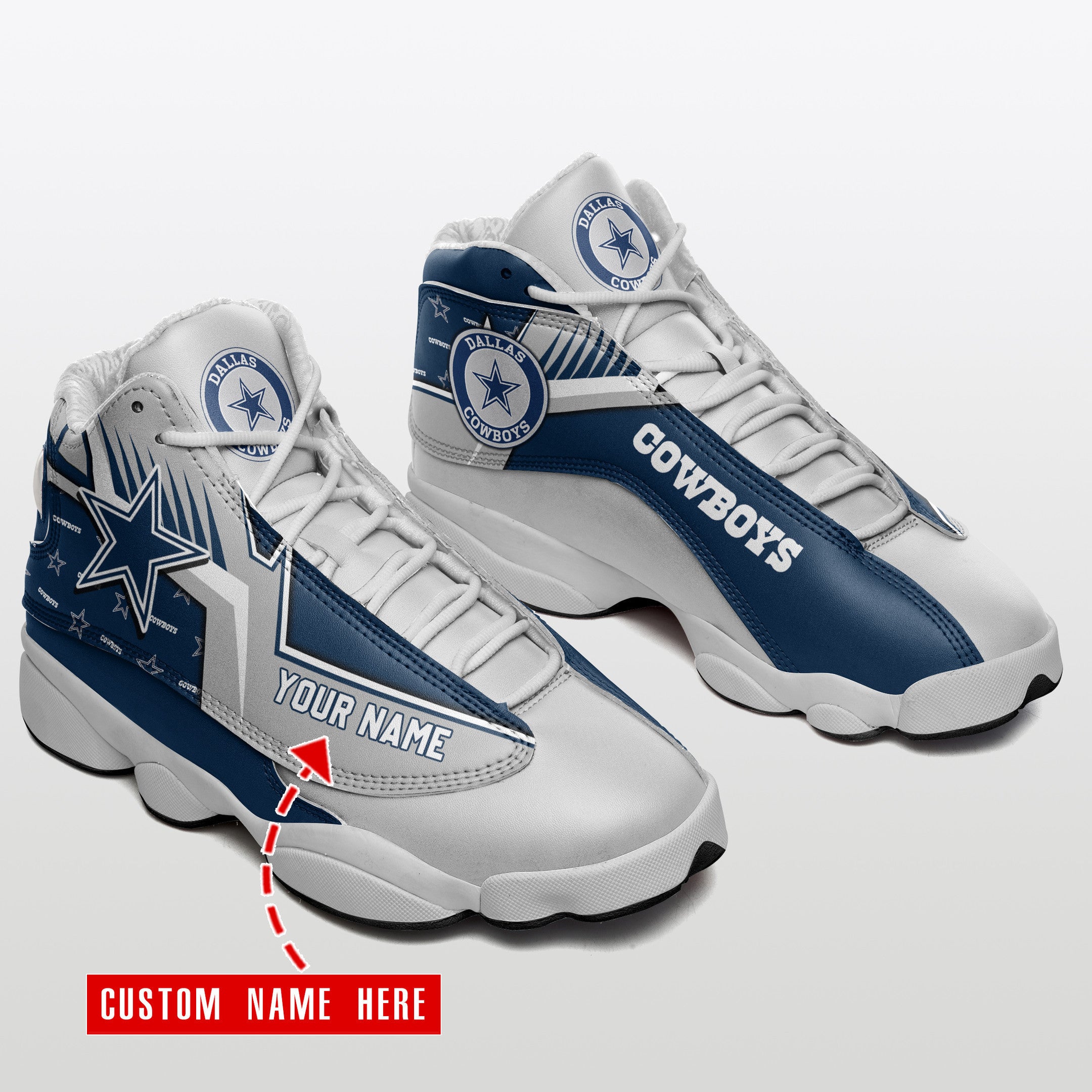 Personalized Dallas Cowboys NFL JD13 Sneakers Shoes for Men & Women | Custom Fan Gift