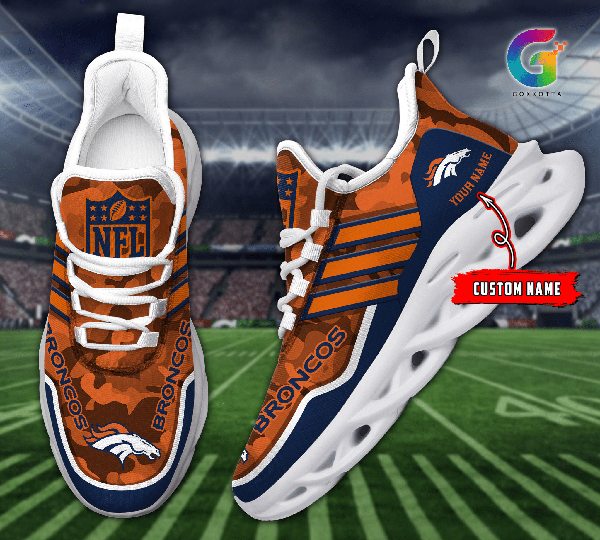 Personalized Denver Broncos Max Soul Shoes Sneakers for Men And Women – NFL Football Fan Shoes, Team Sneakers