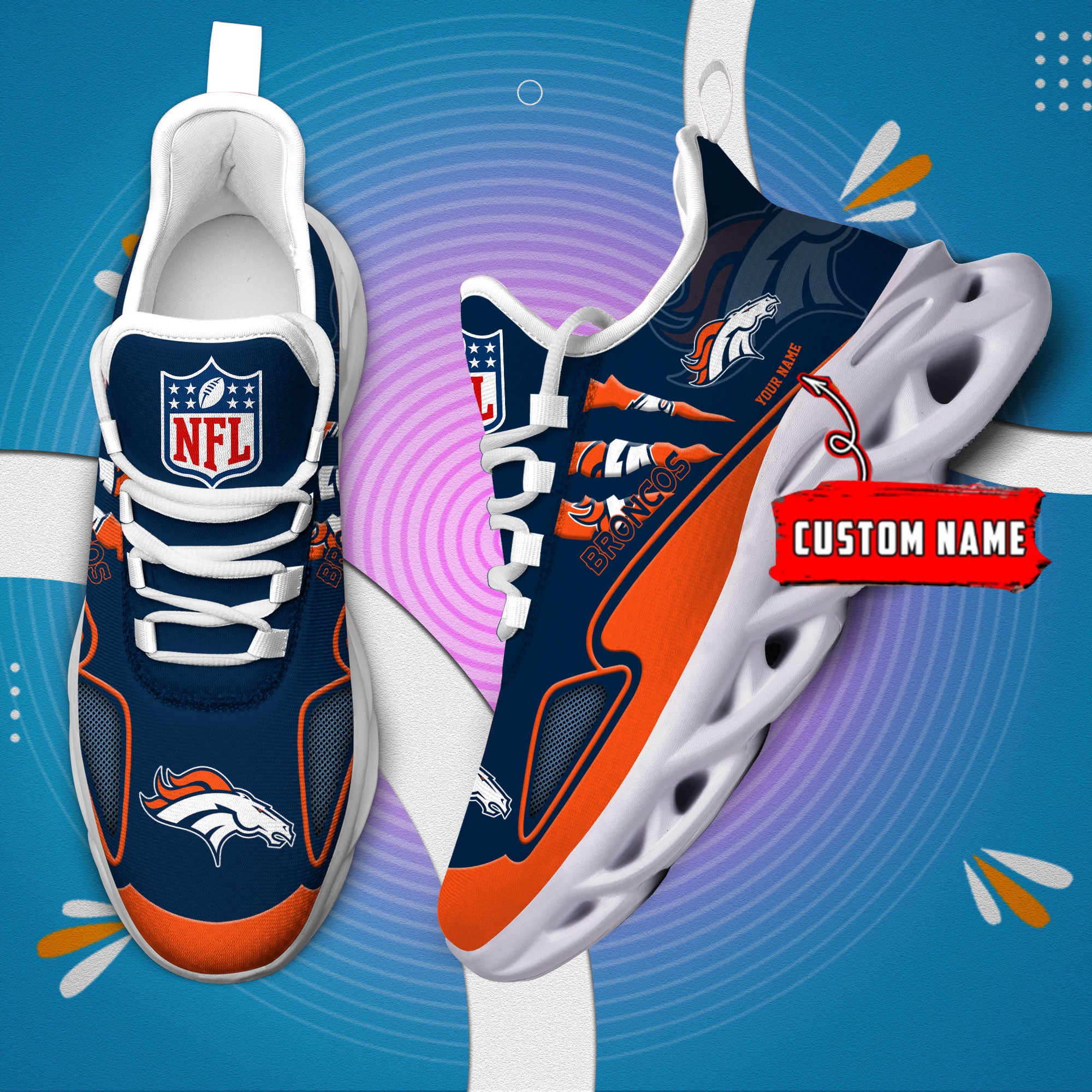 Personalized Denver Broncos Max Soul Shoes Sneakers for Men And Women – NFL Football Fan Shoes, Team Sneakers - Image 4