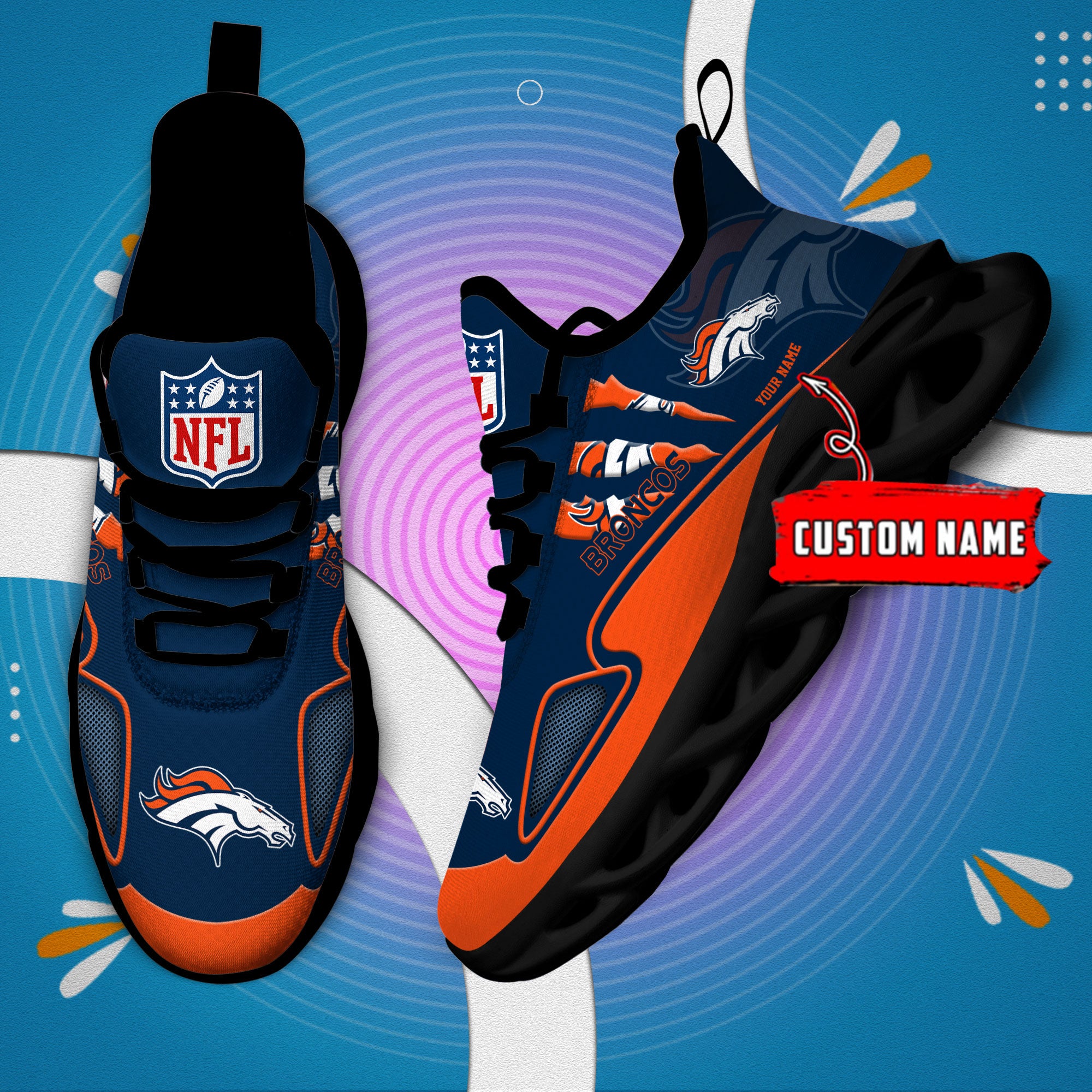 Personalized Denver Broncos Max Soul Shoes Sneakers for Men And Women – NFL Football Fan Shoes, Team Sneakers - Image 3